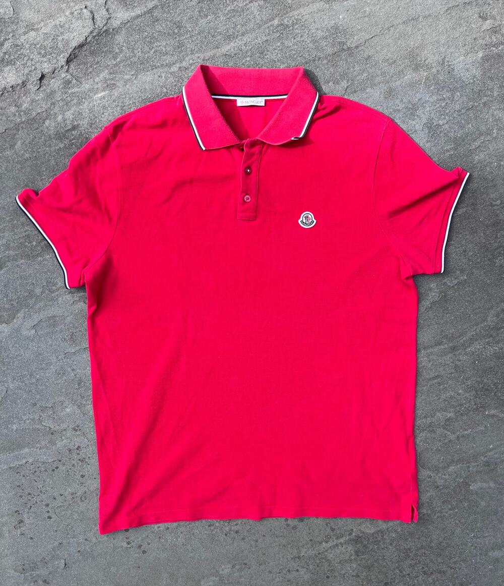 Moncler Maglia Polo Manica Corta Mens Red Tricolor Striped Trim Felt Logo XL
